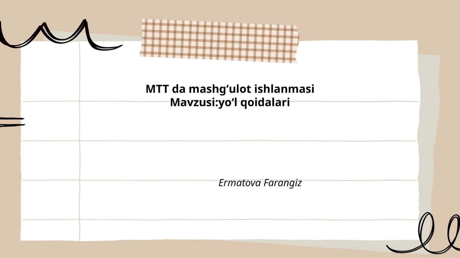 MTT da mashgʻulot ishlanmasi