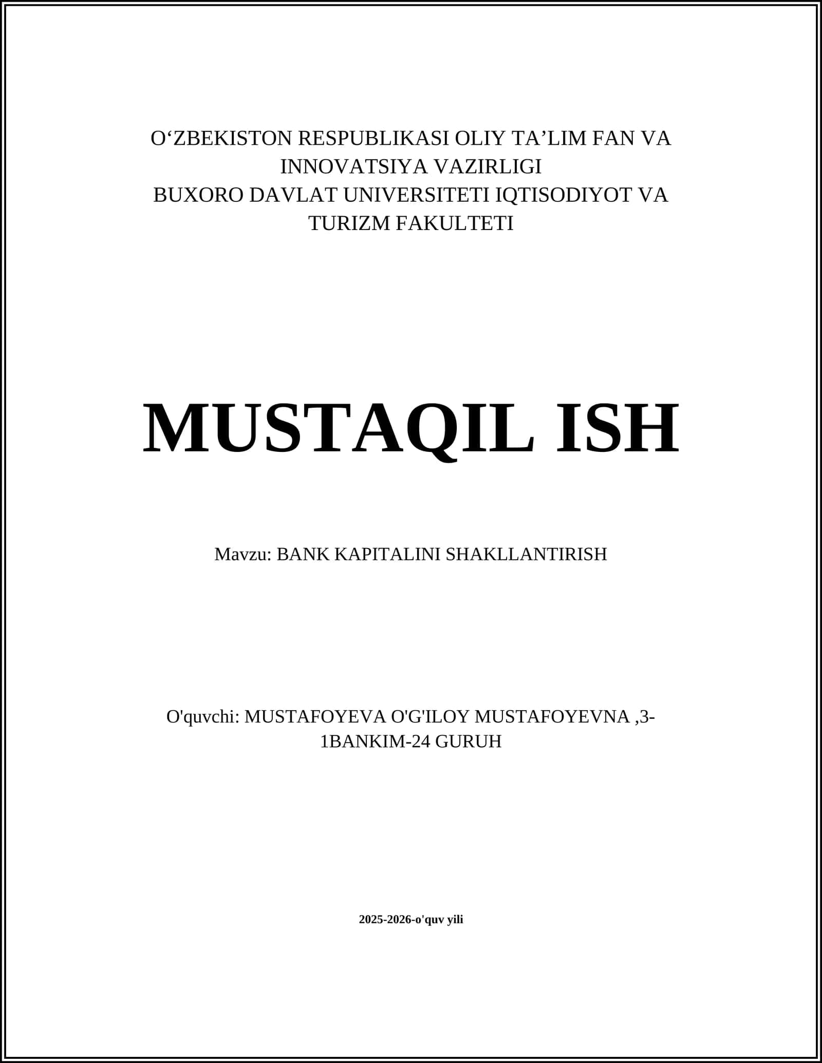 BANK KAPITALINI SHAKLLANTIRISH