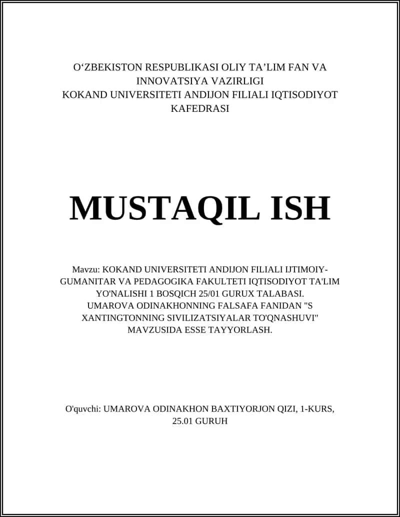 S Xantingtonning Sivilizatsiyalar To'qnashuvi