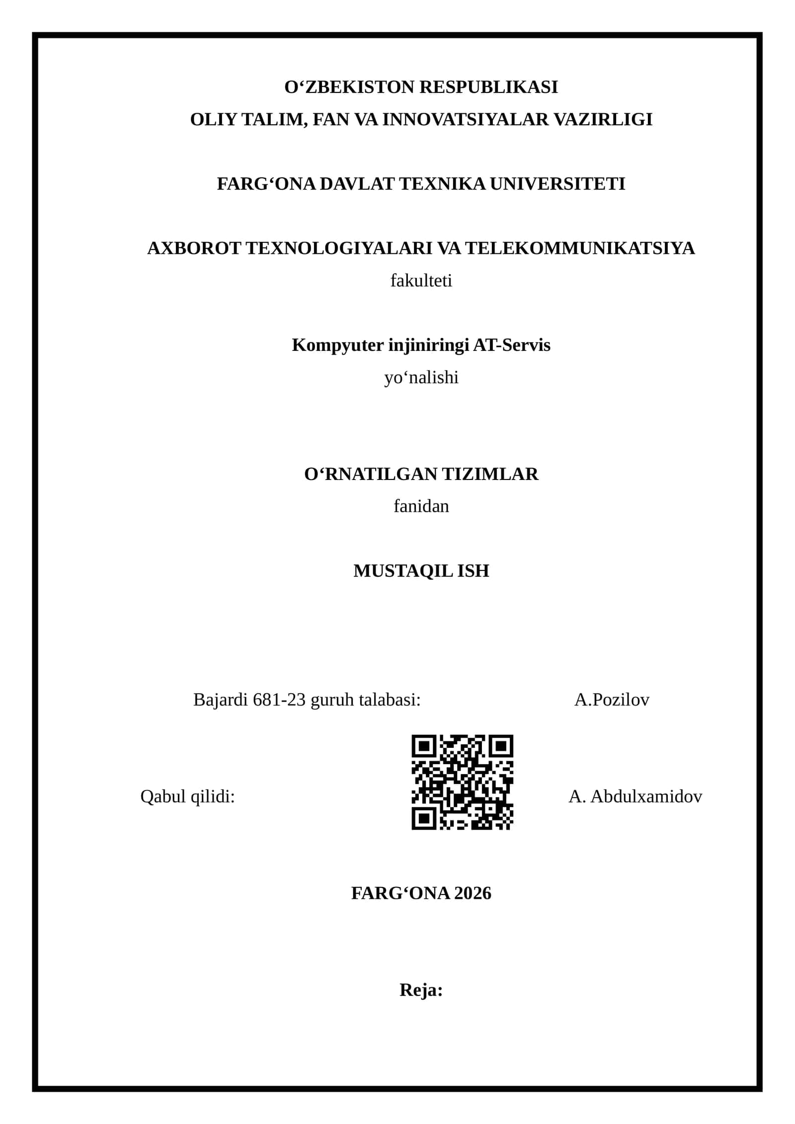 O‘rnatilgan tizimlarda dasturiy vositalar va dasturlash texnologiyalari