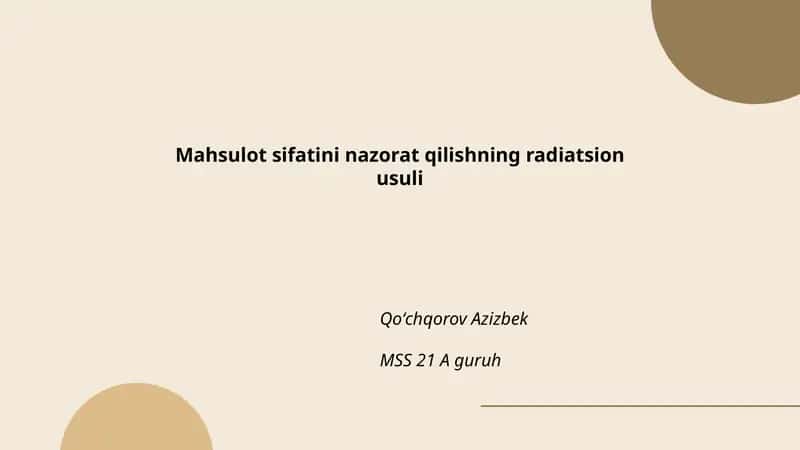 Radiatsion sifat nazorati asoslari