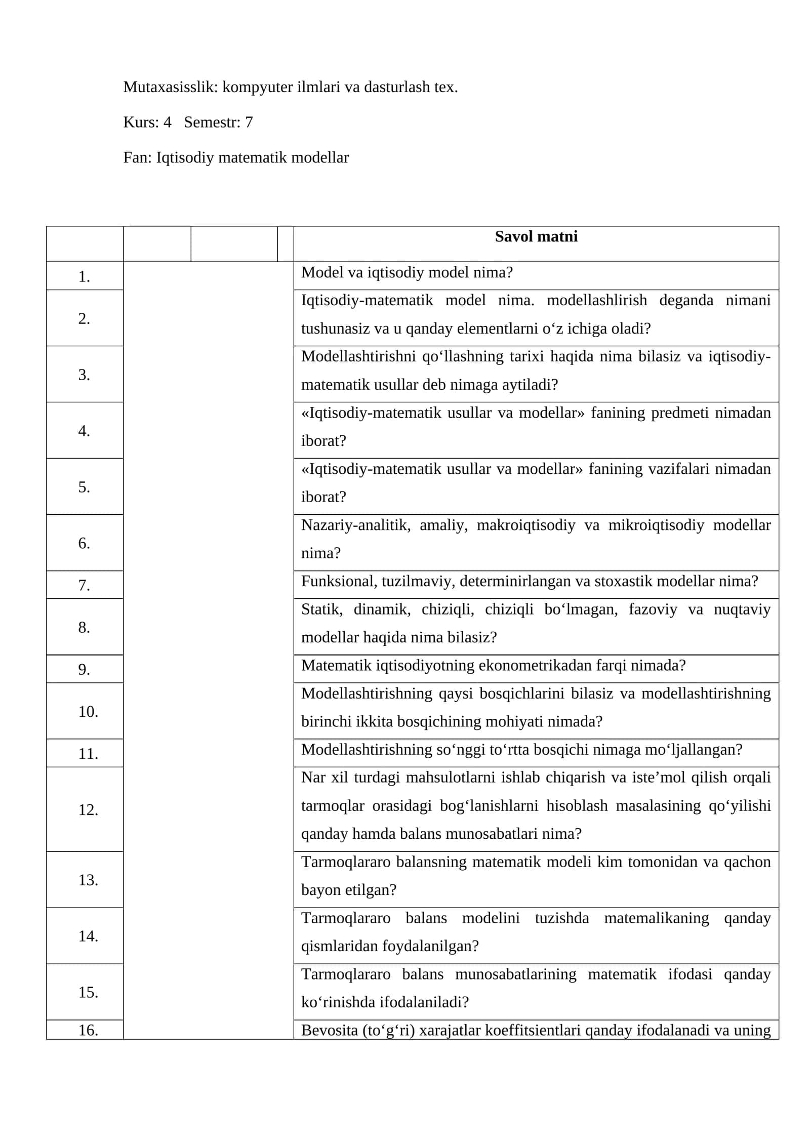 Iqtisodiy matematik modellar