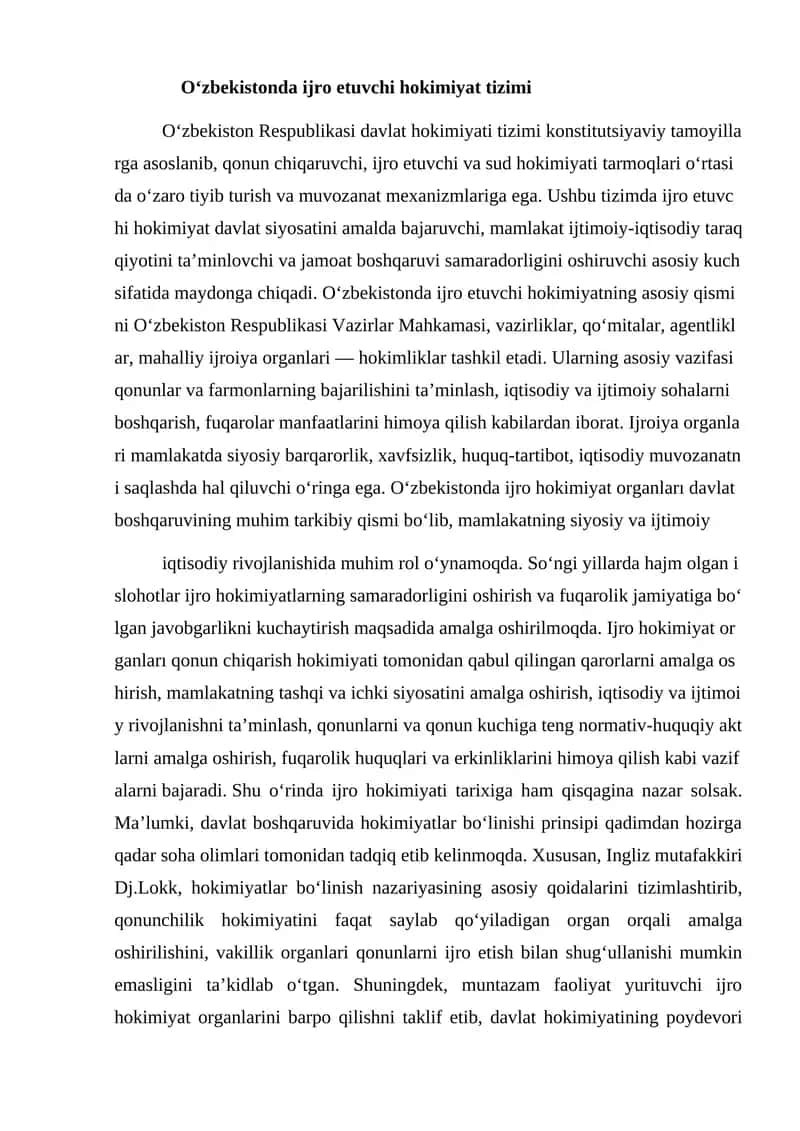 Oʻzbekistonda ijro etuvchi hokimiyat tizimi