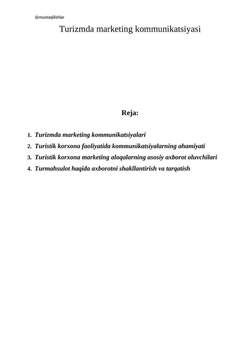 Turizmda marketing kommunikatsiyasi