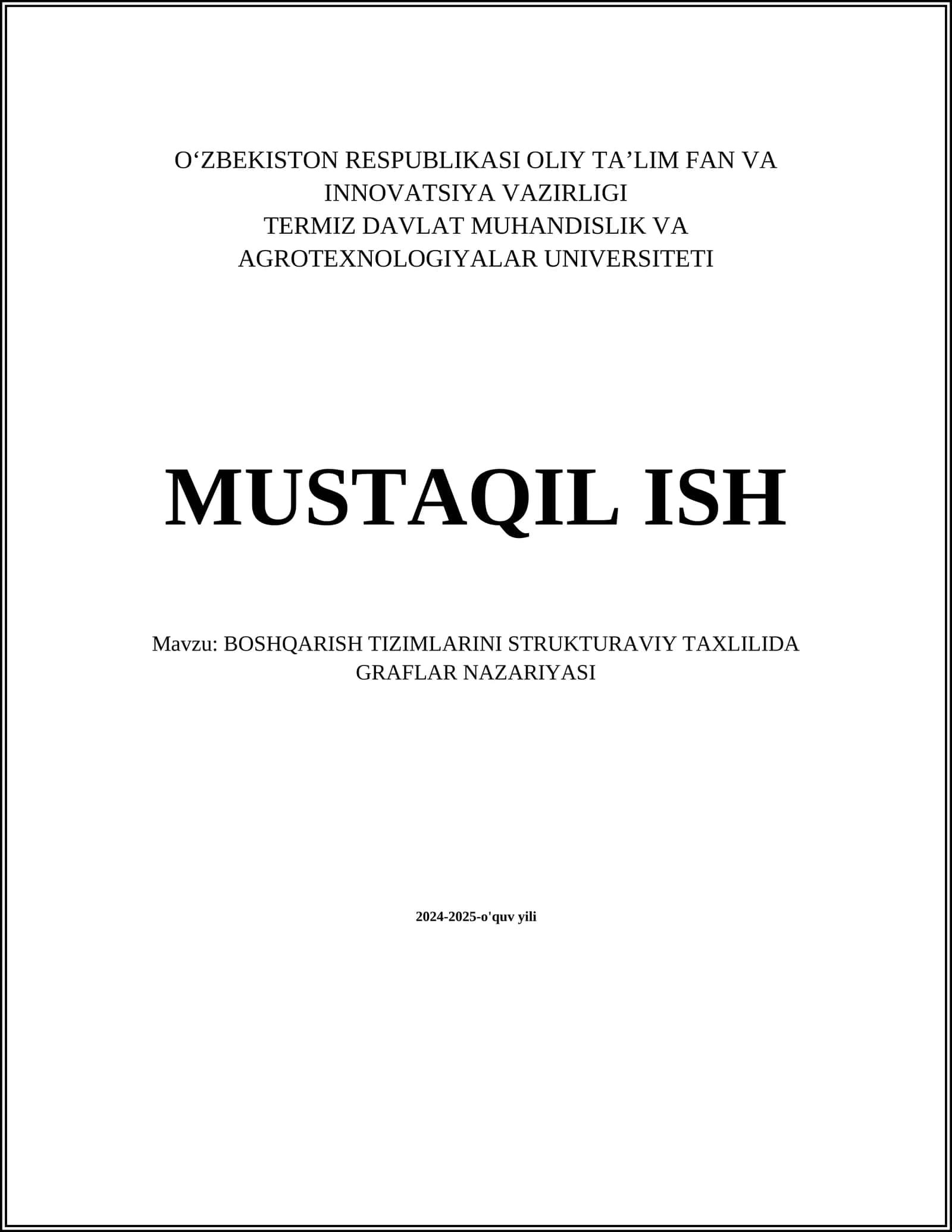 BOSHQARISH TIZIMLARINI STRUKTURAVIY TAXLILIDA GRAFLAR NAZARIYASI