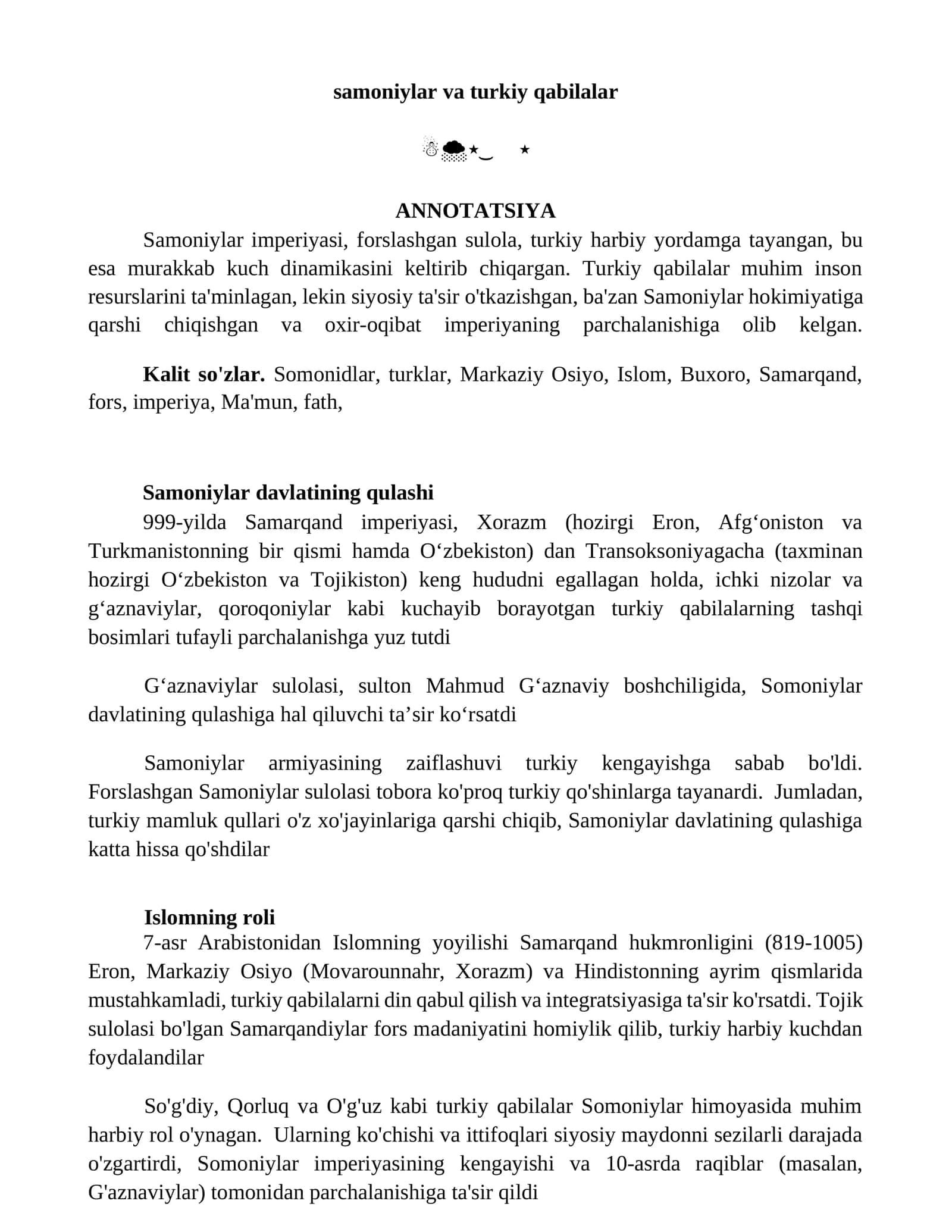 Samoniylar va turkiy qabilalar