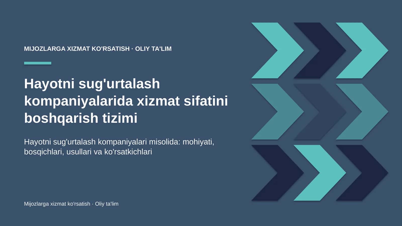 Hayotni sug'urtalash kompaniyalarida xizmat sifatini boshqarish tizimi