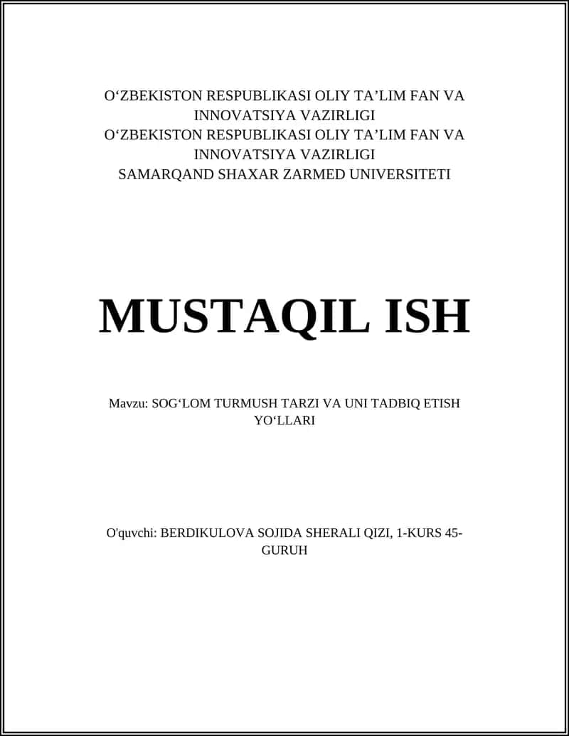 SOG‘LOM TURMUSH TARZI VA UNI TADBIQ ETISH YO‘LLARI