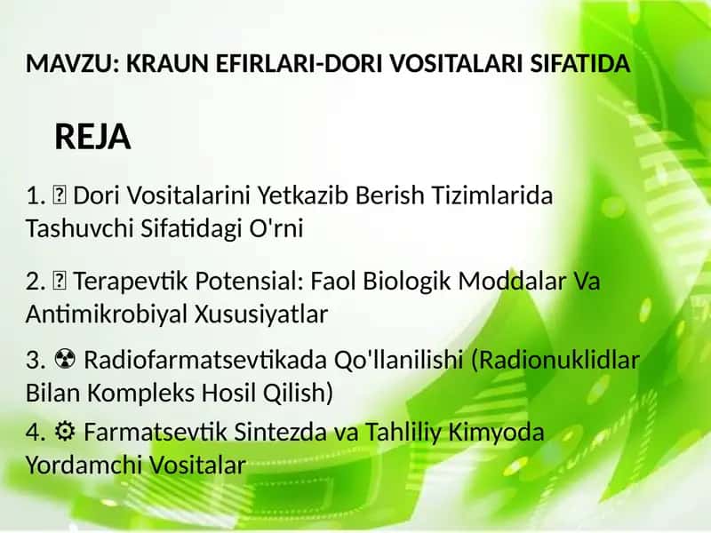 KRAUN EFIRLARI-DORI VOSITALARI SIFATIDA