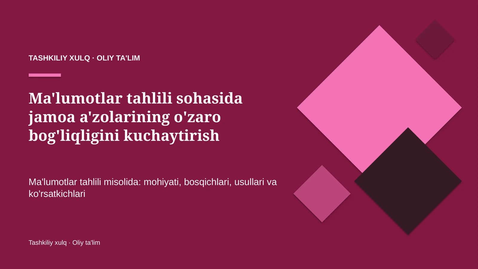 Ma'lumotlar tahlili sohasida jamoa a'zolarining o'zaro bog'liqligini kuchaytirish