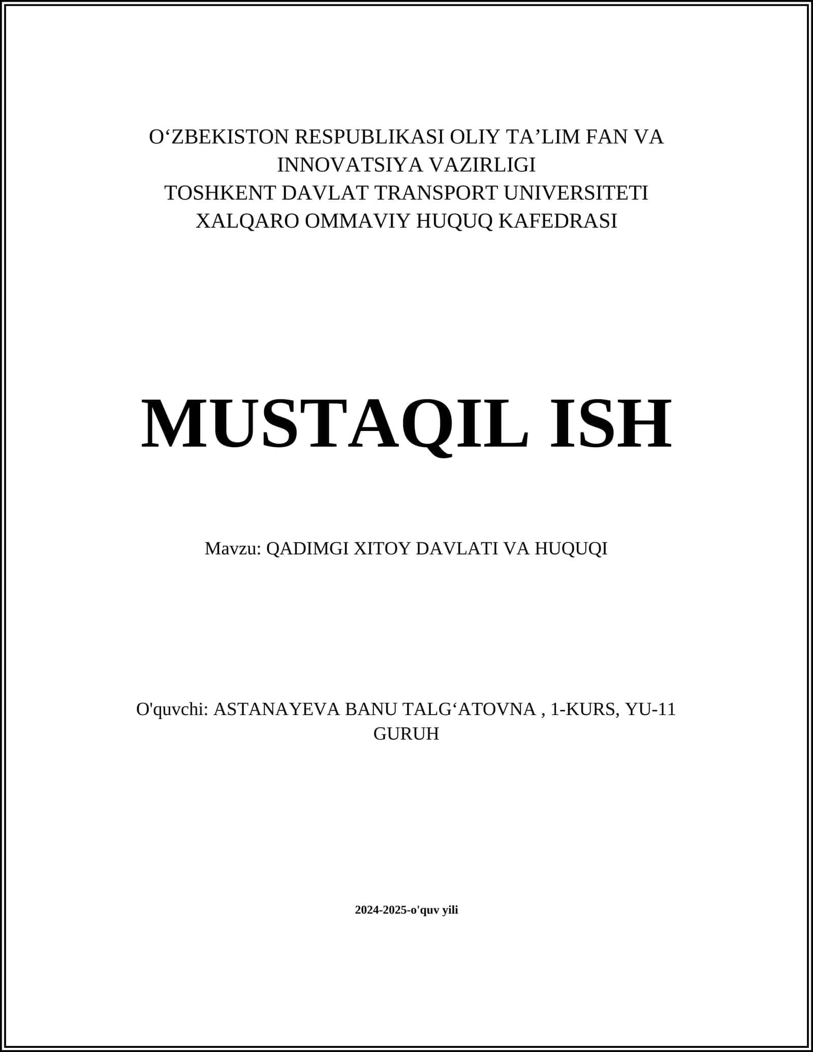 QADIMGI XITOY DAVLATI VA HUQUQI