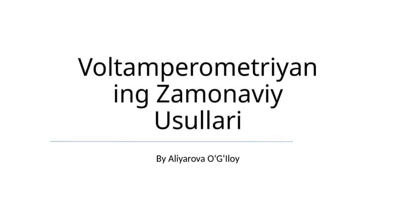 Voltamperometriyaning Zamonaviy Usullari