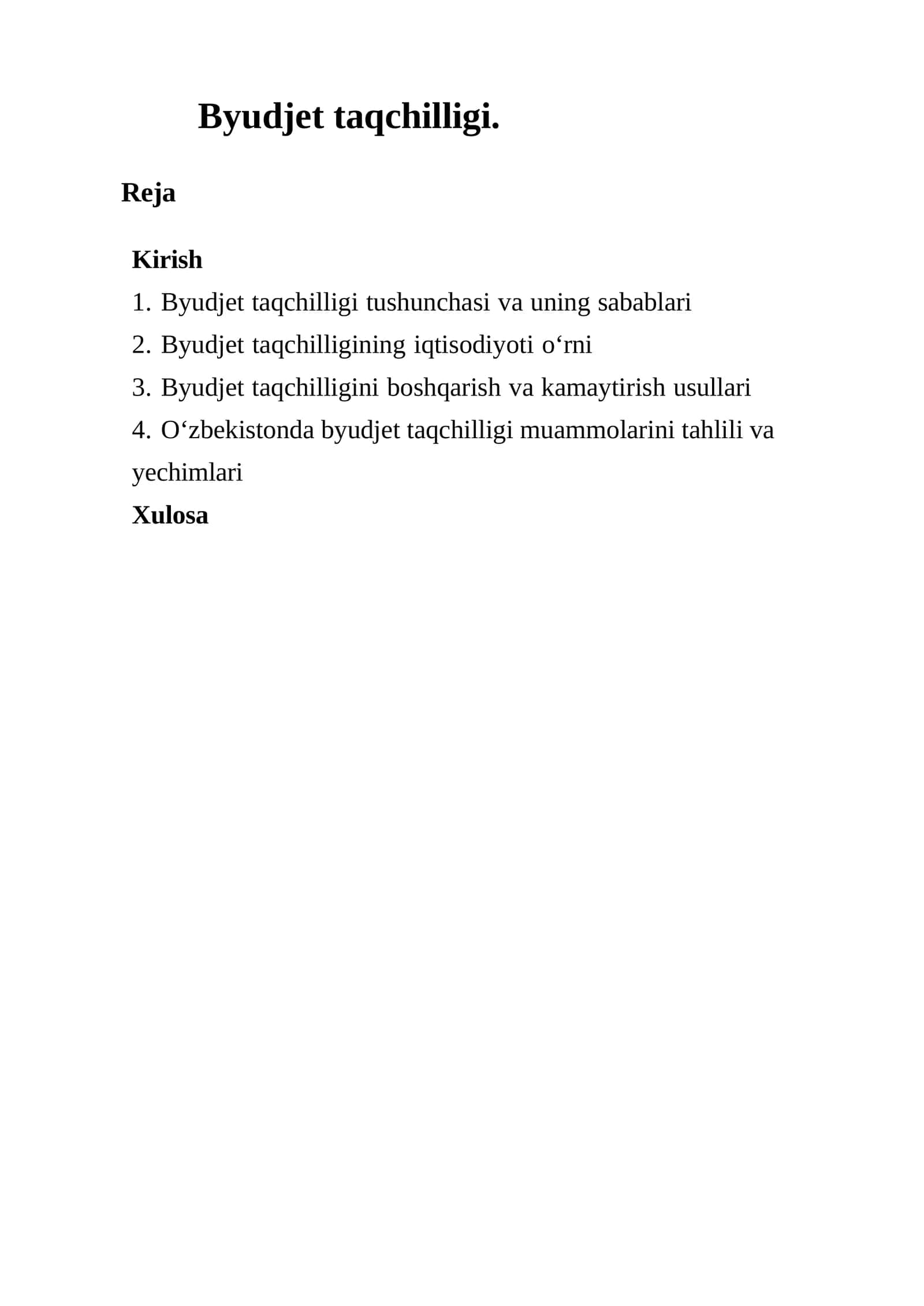 Byudjet taqchilligi tushunchasi