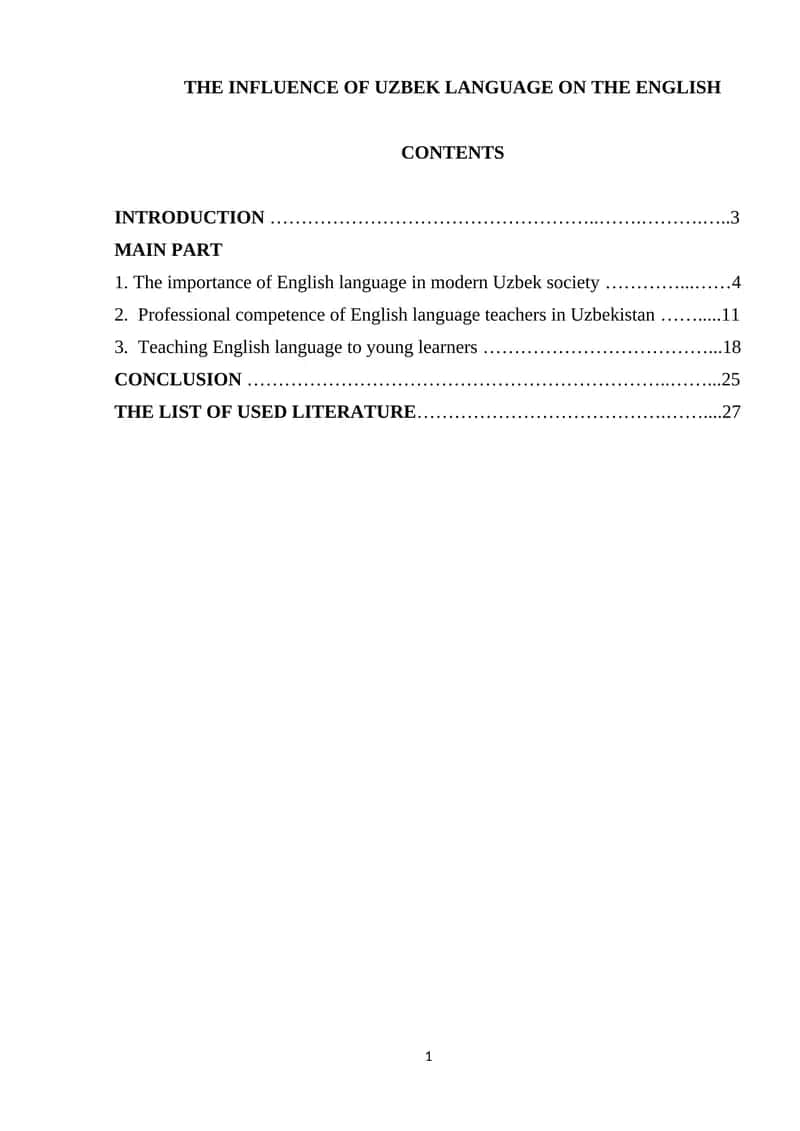 The Influence of Uzbek Language on the English