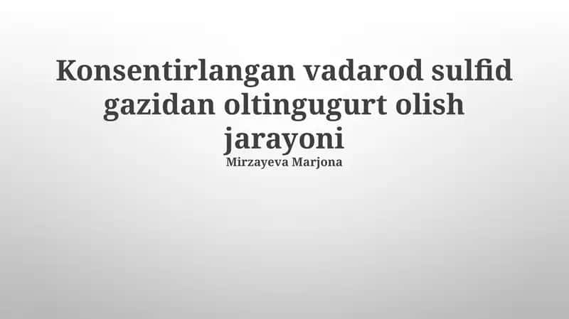 Konsensual Oltingugurtli Vodorod Gazidan Oltingugurt Olish Jarayoni