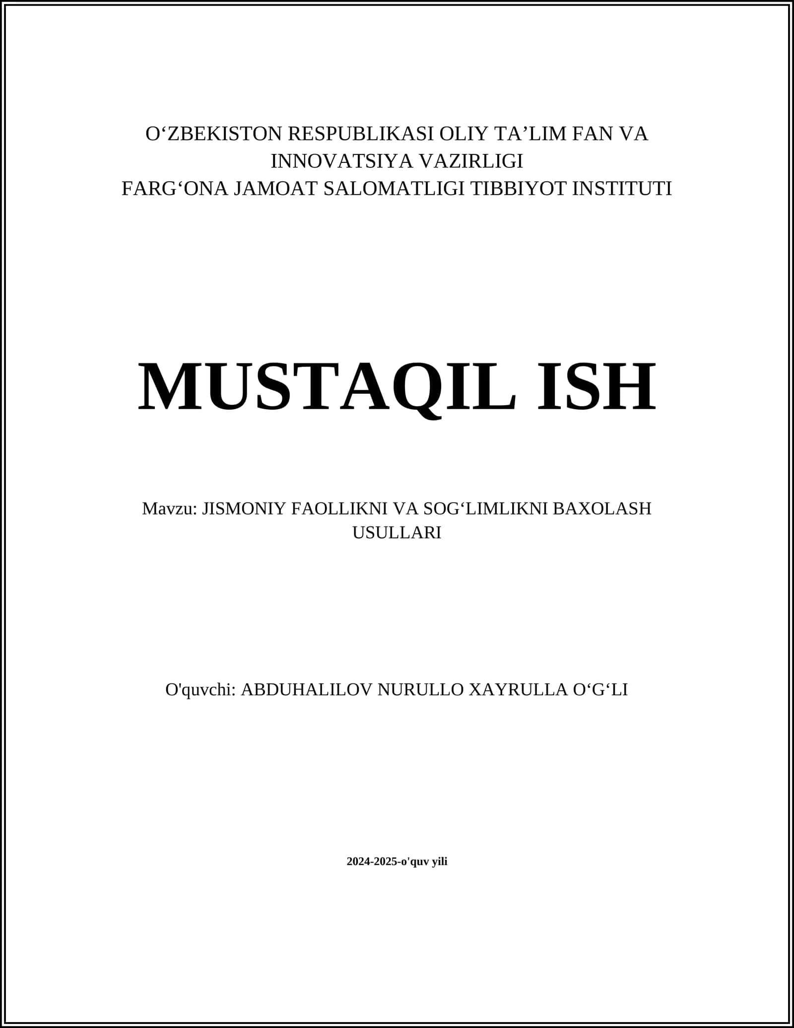 Jismoniy faoliyat darajasini baholash usullari