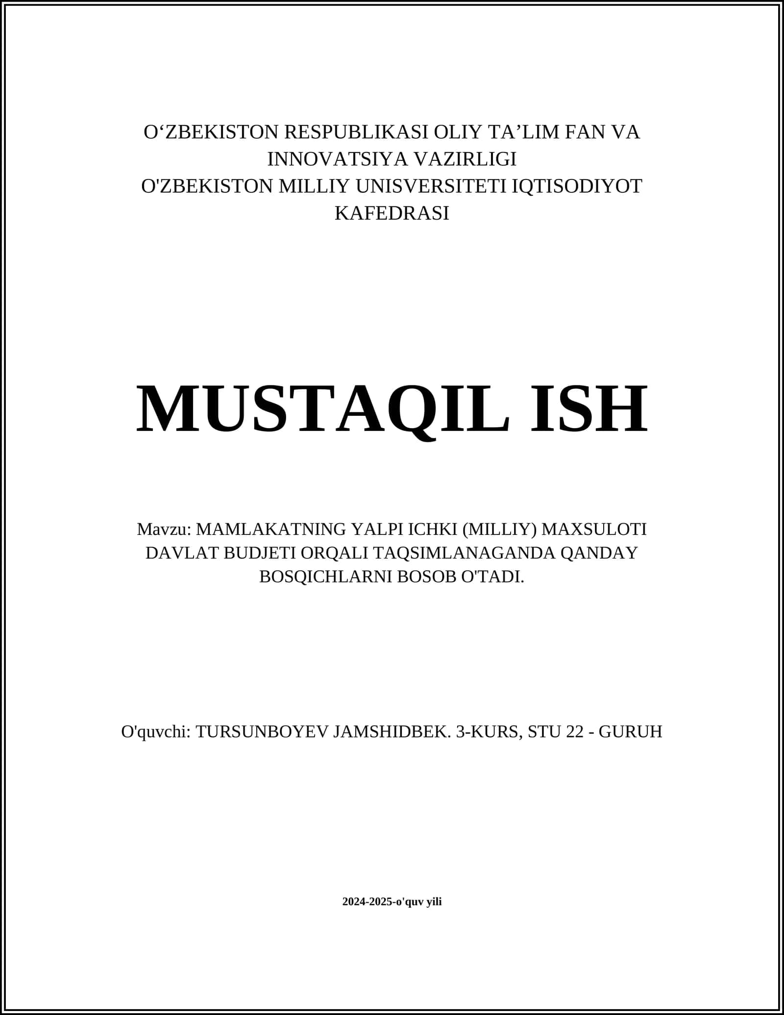 Yalpi ichki mahsulot tushunchasi