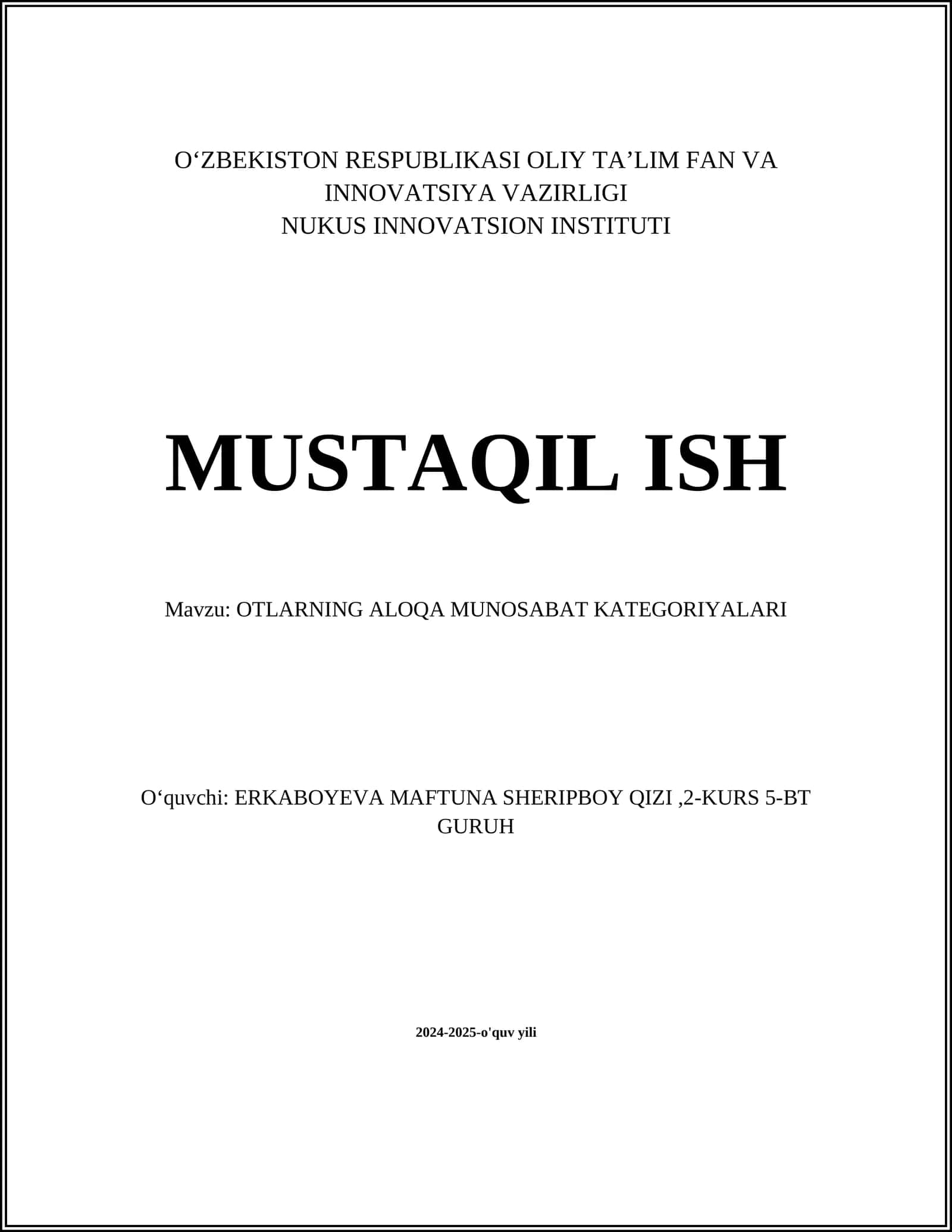 OTLARNING ALOQA MUNOSABAT KATEGORIYALARI