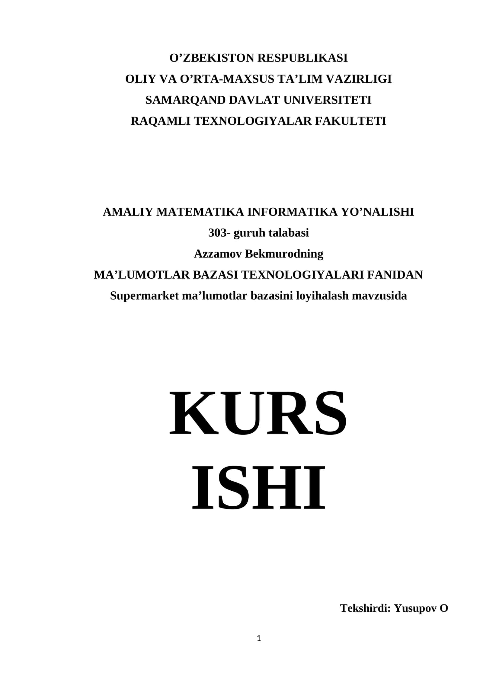 Supermarket ma’lumotlar bazasi loyihalash