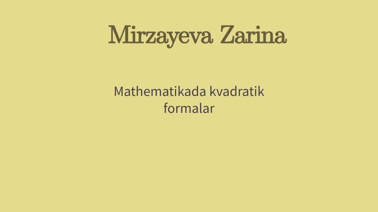 Mathematikadakvadratikformalar