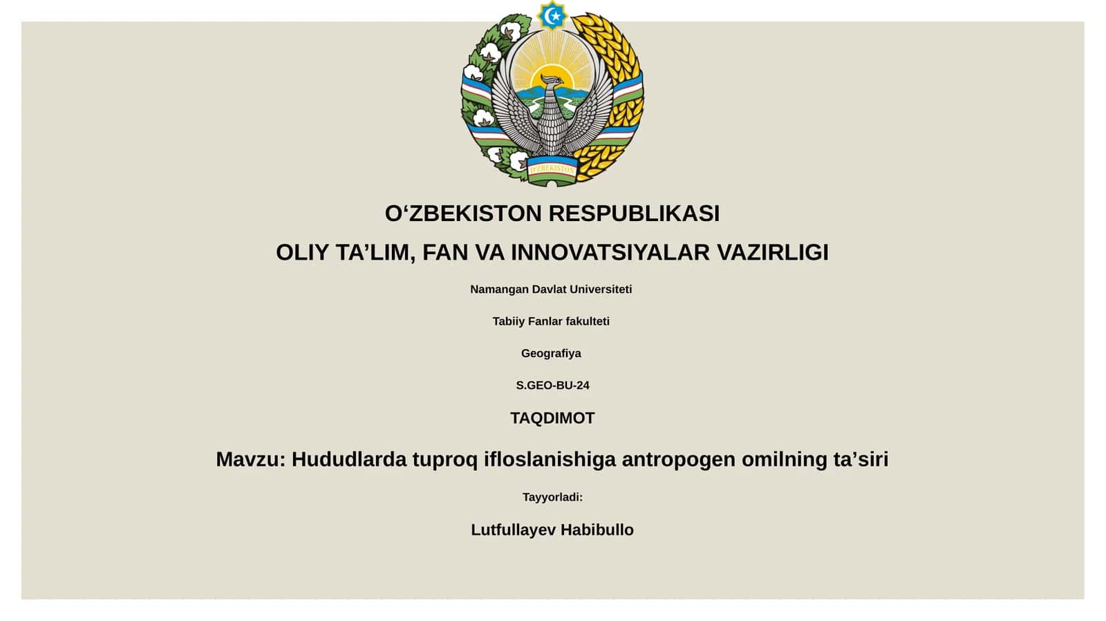 Hududlarda tuproq ifloslanishiga antropogen omilning taʼsiri