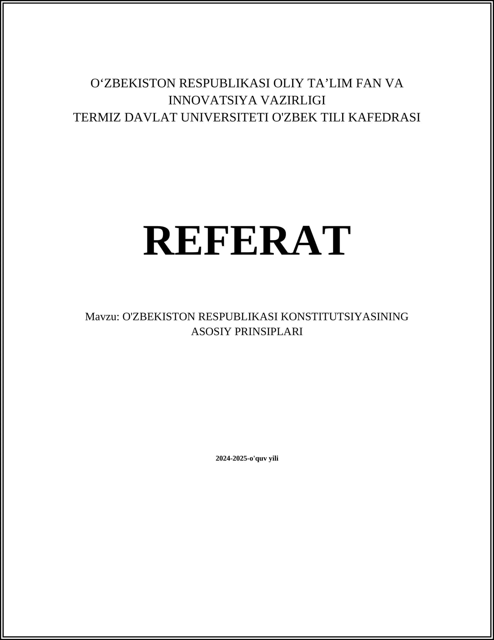 O'ZBEKISTON RESPUBLIKASI KONSTITUTSIYASINING ASOSIY PRINSIPLARI