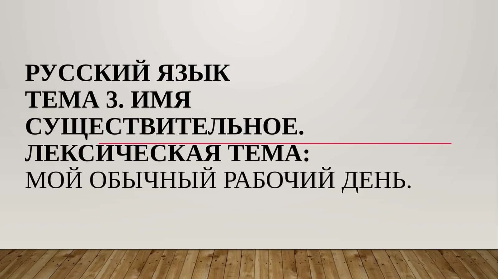 РУССКИЙ ЯЗЫКТема 3. Имя существительное.Лексическая тема:Мой обычный рабочий день