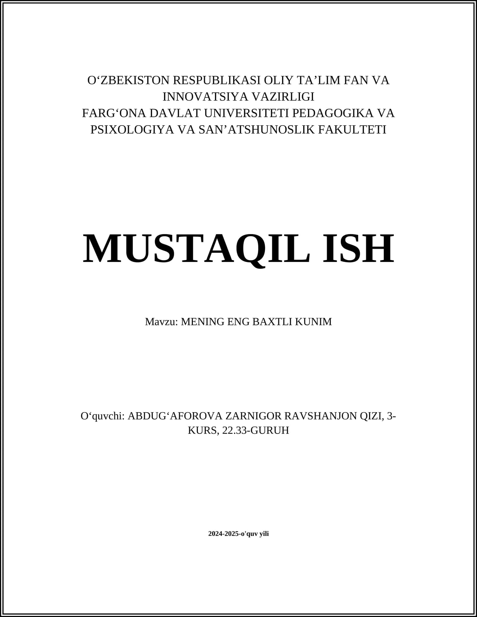 MENING ENG BAXTLI KUNIM