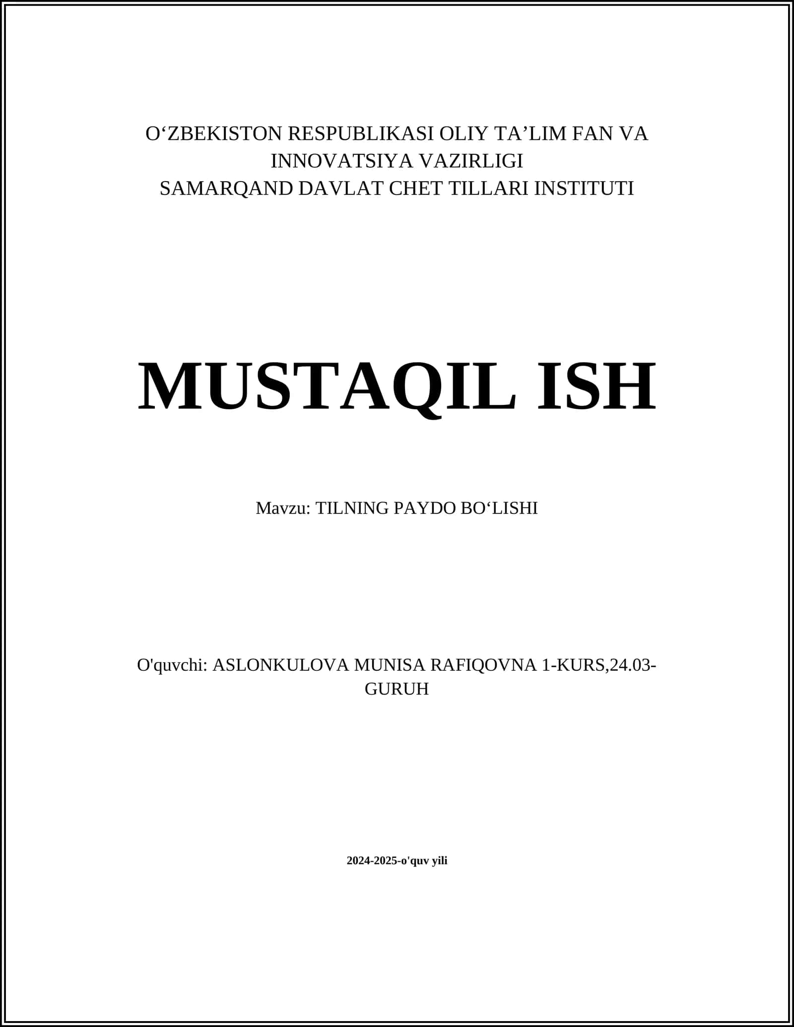 Tilning Paydo Bo'lishi Tarixi