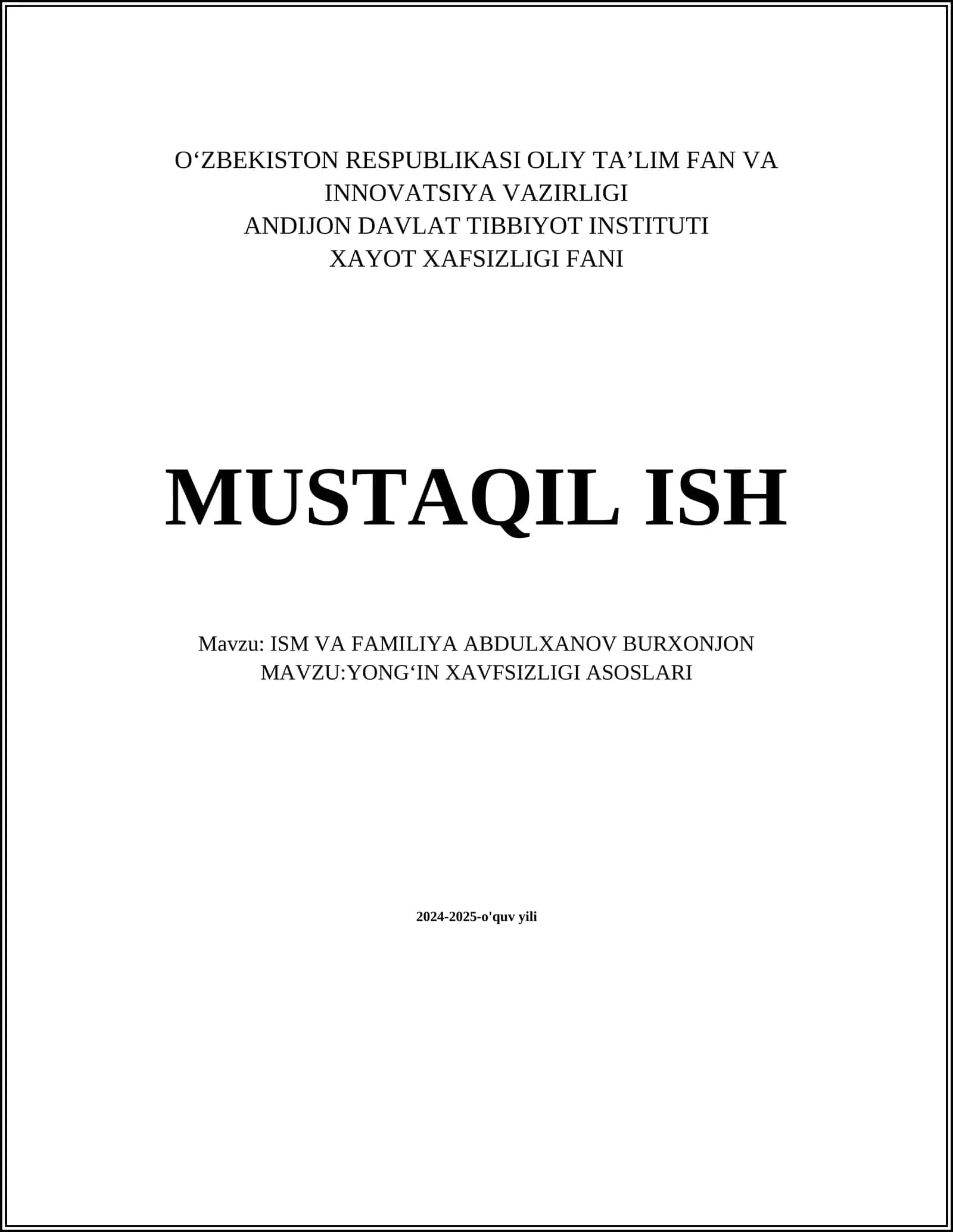 YONGʻIN XAVFSIZLIGI ASOSLARI