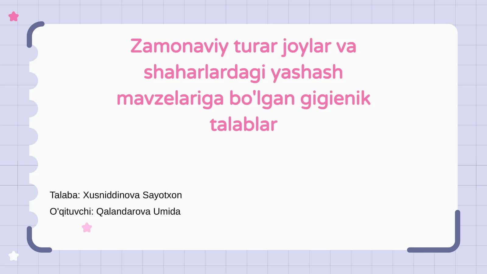 Zamonaviy turar joylar va shaharlardagi yashash mavzelariga bo'lgan gigienik talablar