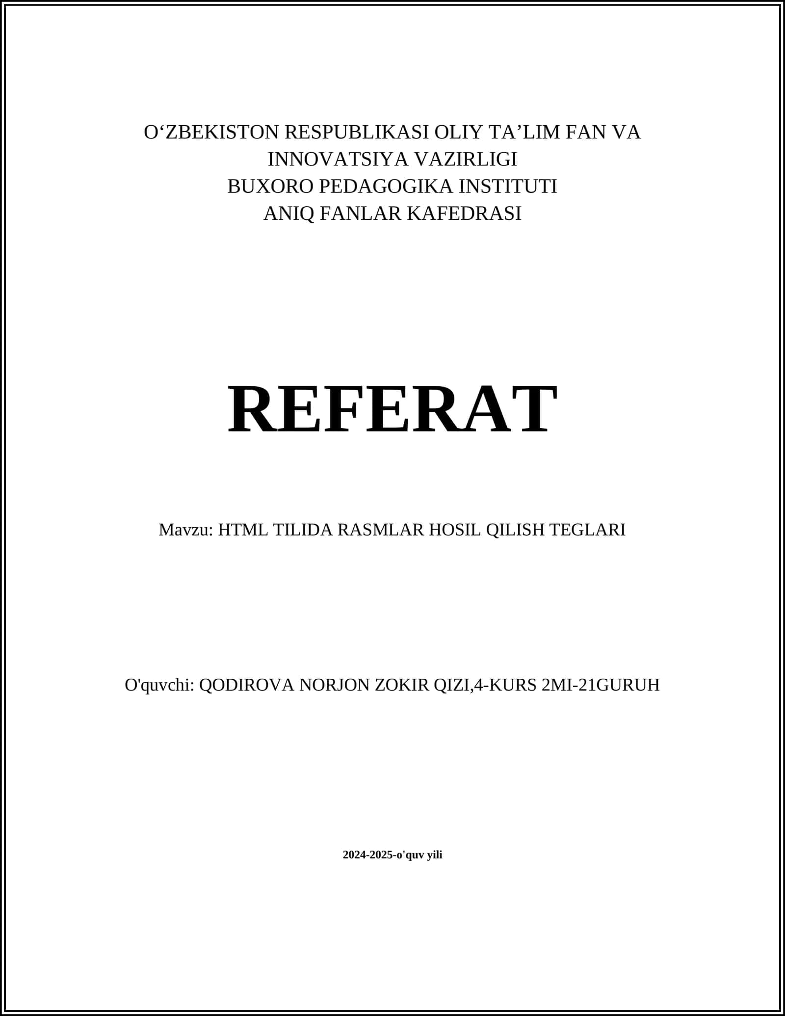 HTML TILIDA RASMLAR HOSIL QILISH TEGLARI