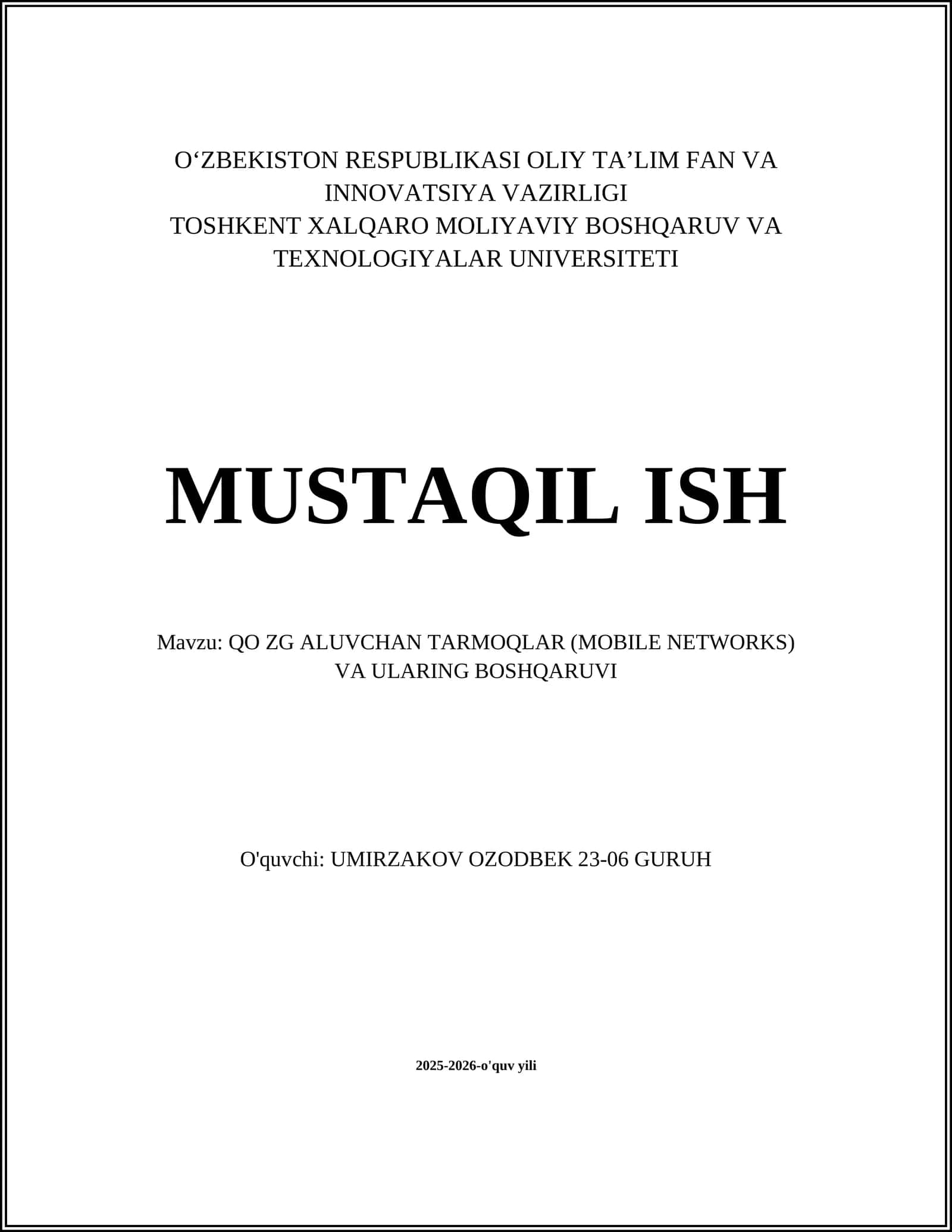 Mobil tarmoqlarning arxitekturasi
