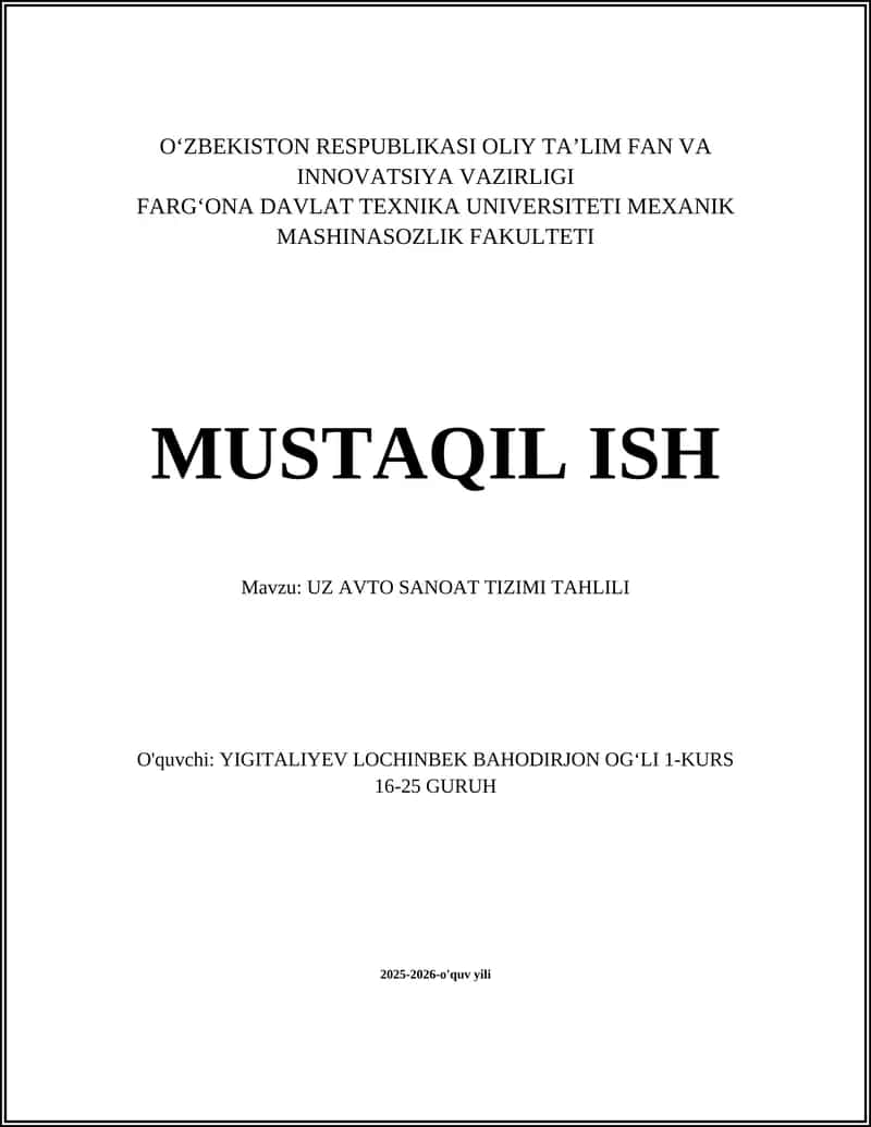 UZ AVTO SANOAT TIZIMI TAHLILI