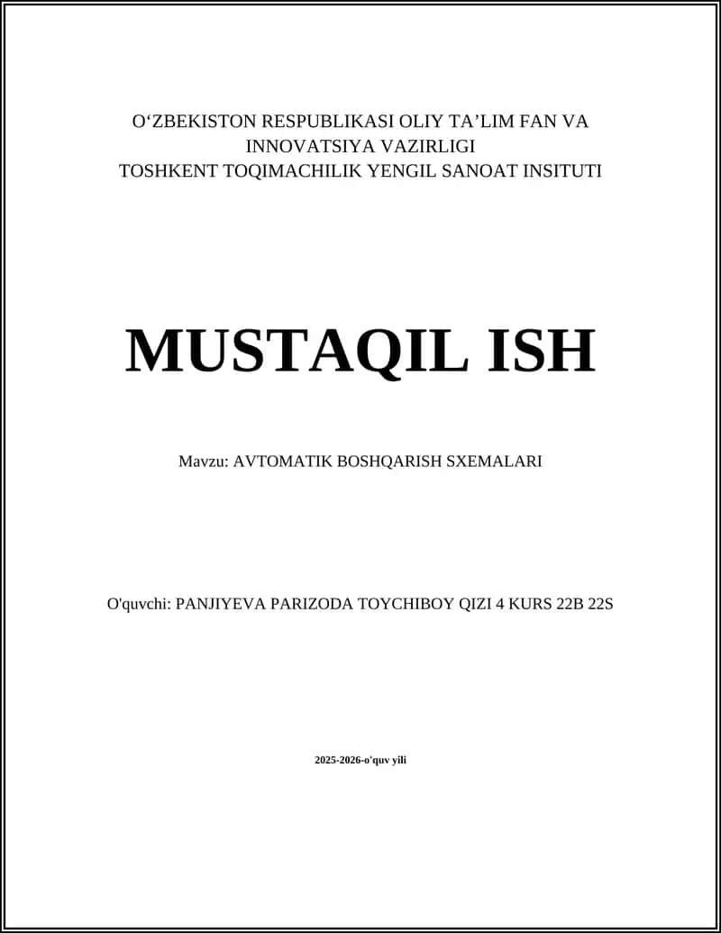 AVTOMATIK BOSHQARISH SXEMALARI