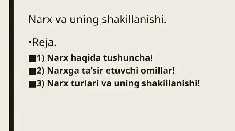 Narx va uning shakillanishi