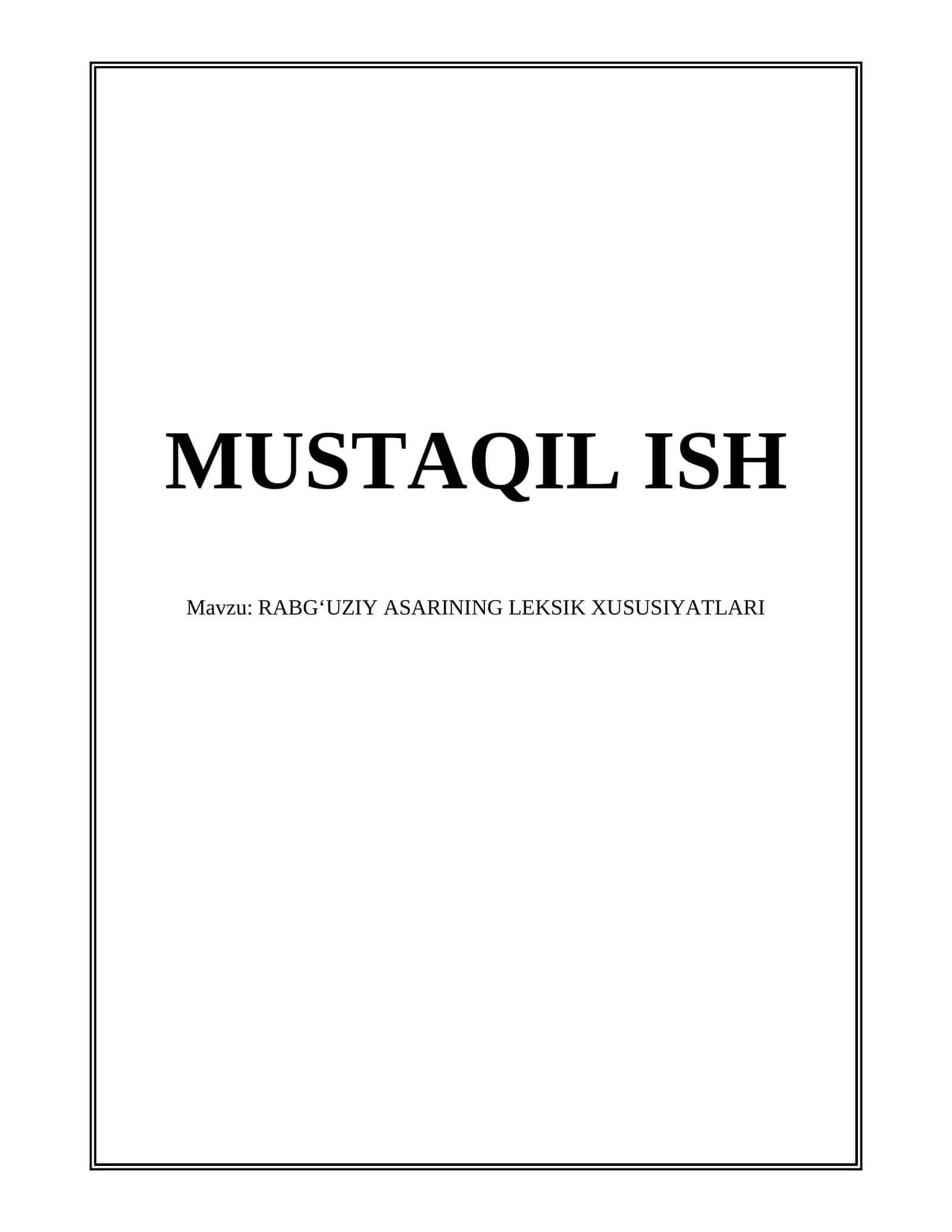 RABGʻUZIY ASARINING LEKSIK XUSUSIYATLARI