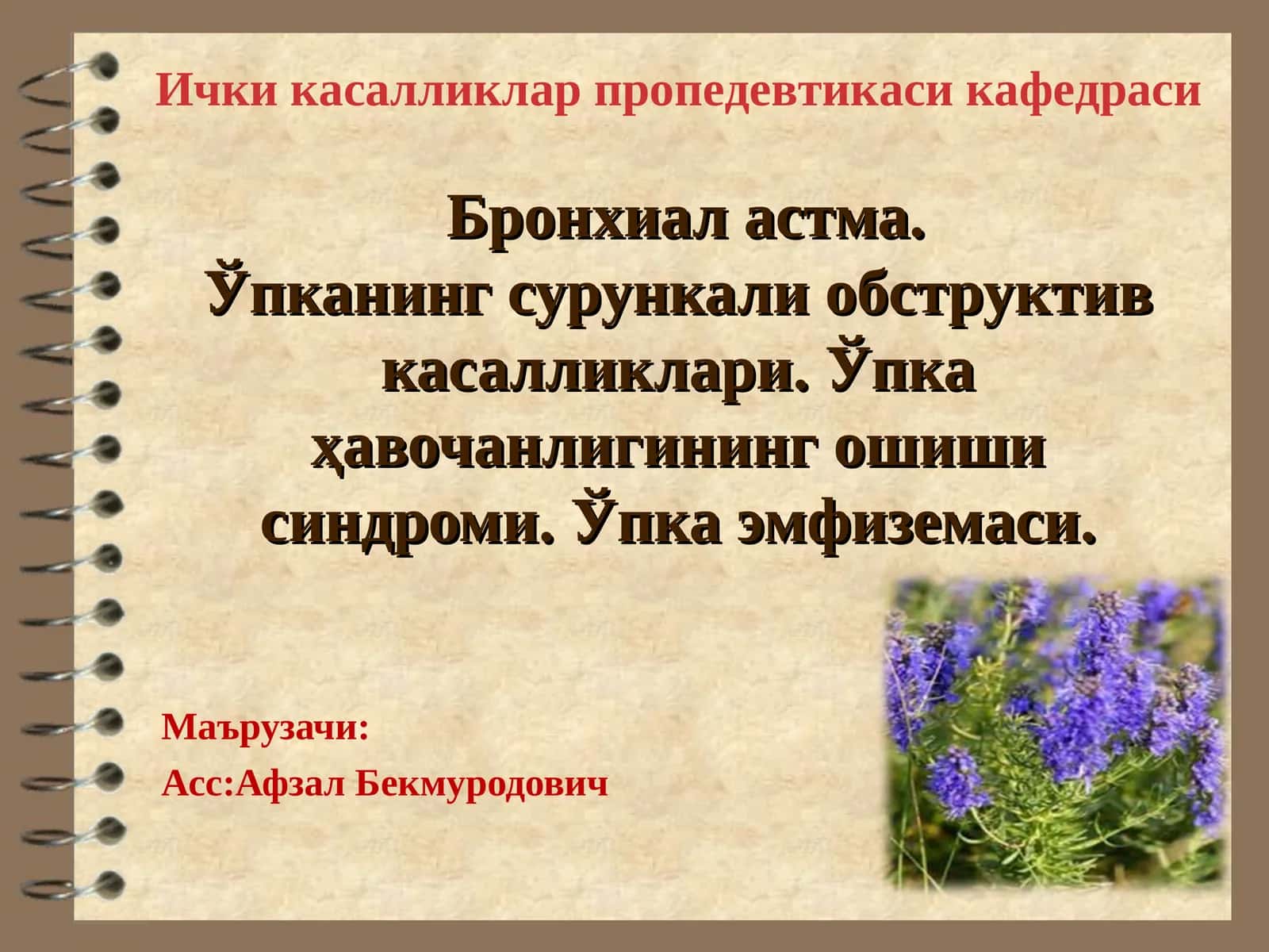 Бронхиал астма.Ўпканинг сурункали обструктив касалликлари.Ўпкаҳавочанлигининг ошиши синдроми.Ўпка эмфиземаси