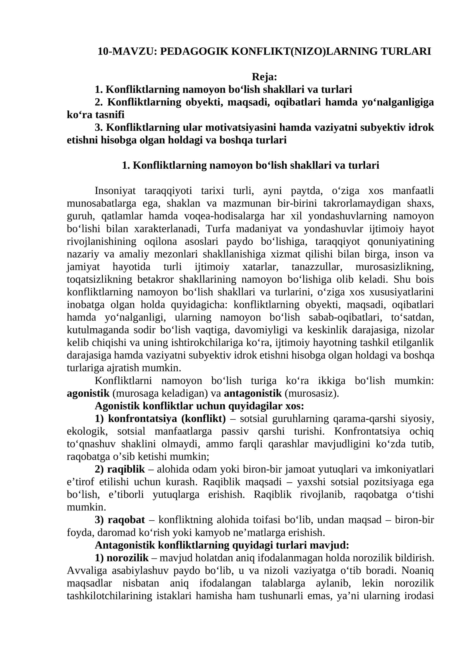 PEDAGOGIK KONFLIKT(NIZO)LARNING TURLARI