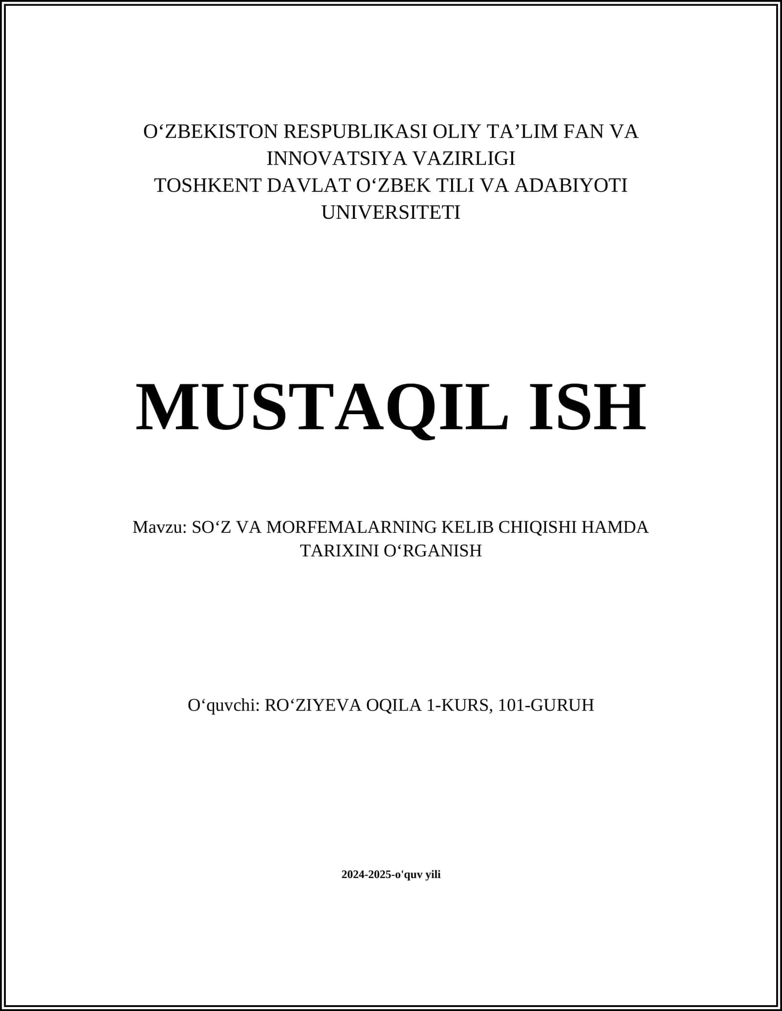 SOʻZ VA MORFEMALARNING KELIB CHIQISHI HAMDA TARIXINI OʻRGANISH