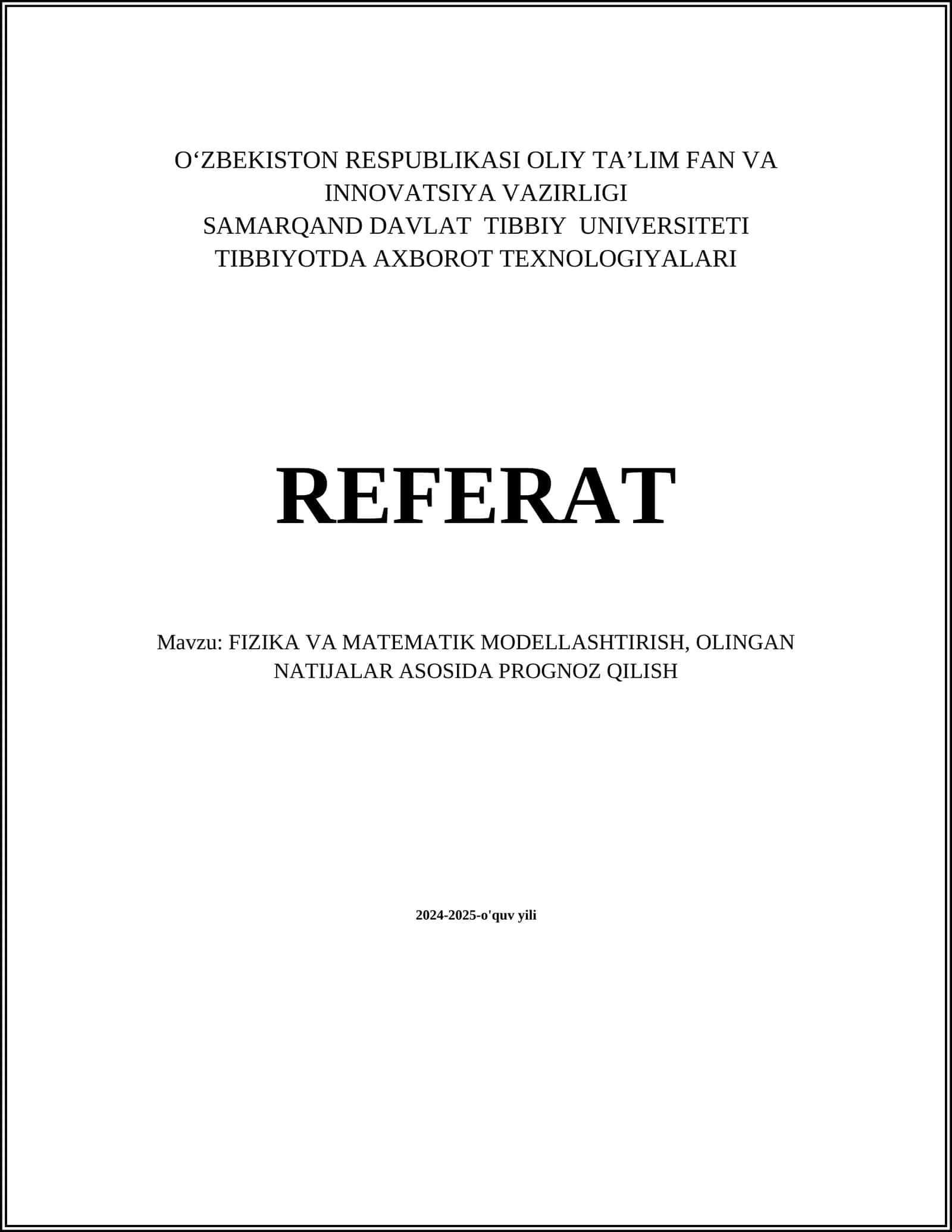 FIZIKA VA MATEMATIK MODELLASHTIRISH