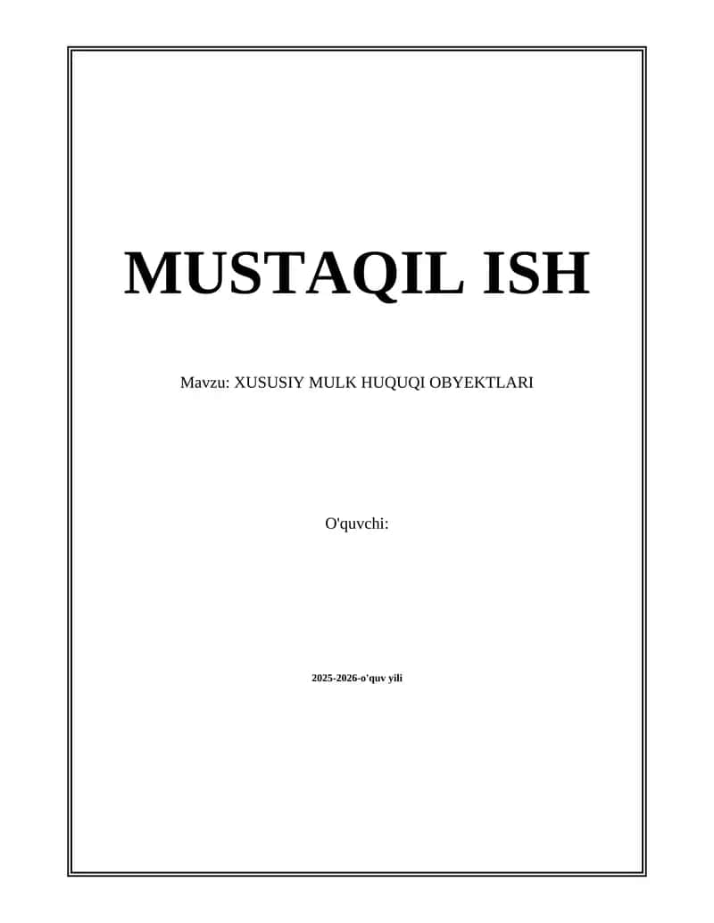 Xususiy Mulk Huquqi Obyektlari