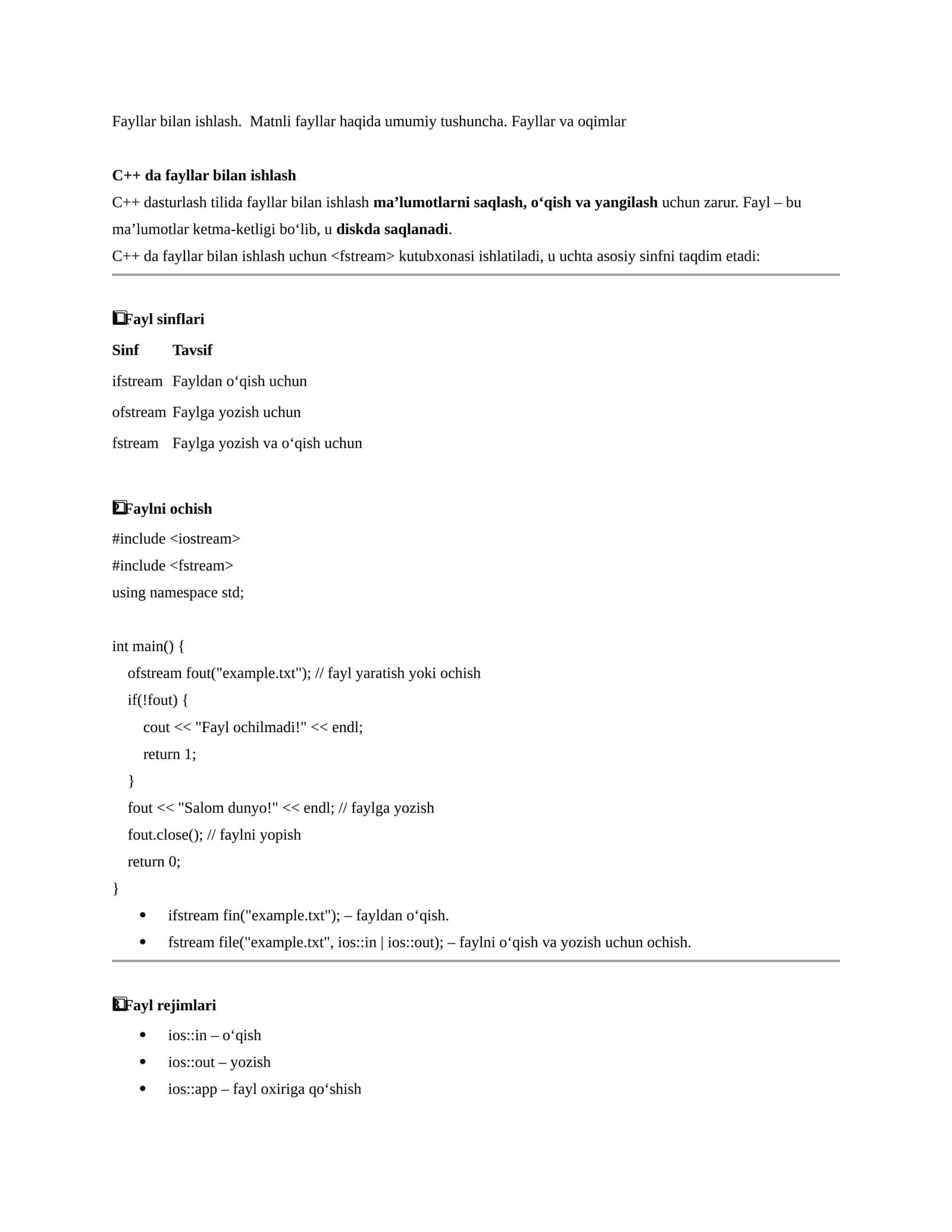 C++ da fayllar bilan ishlash