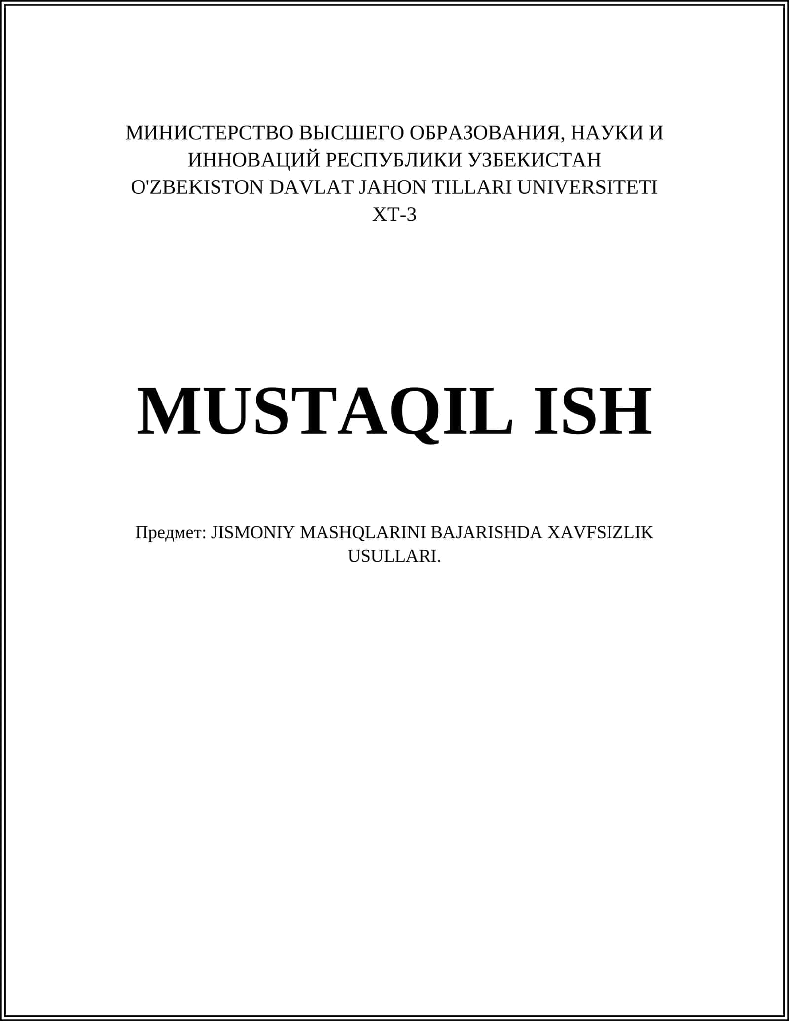 JISMONIY MASHQLARINI BAJARISHDA XAVFSIZLIK USULLARI
