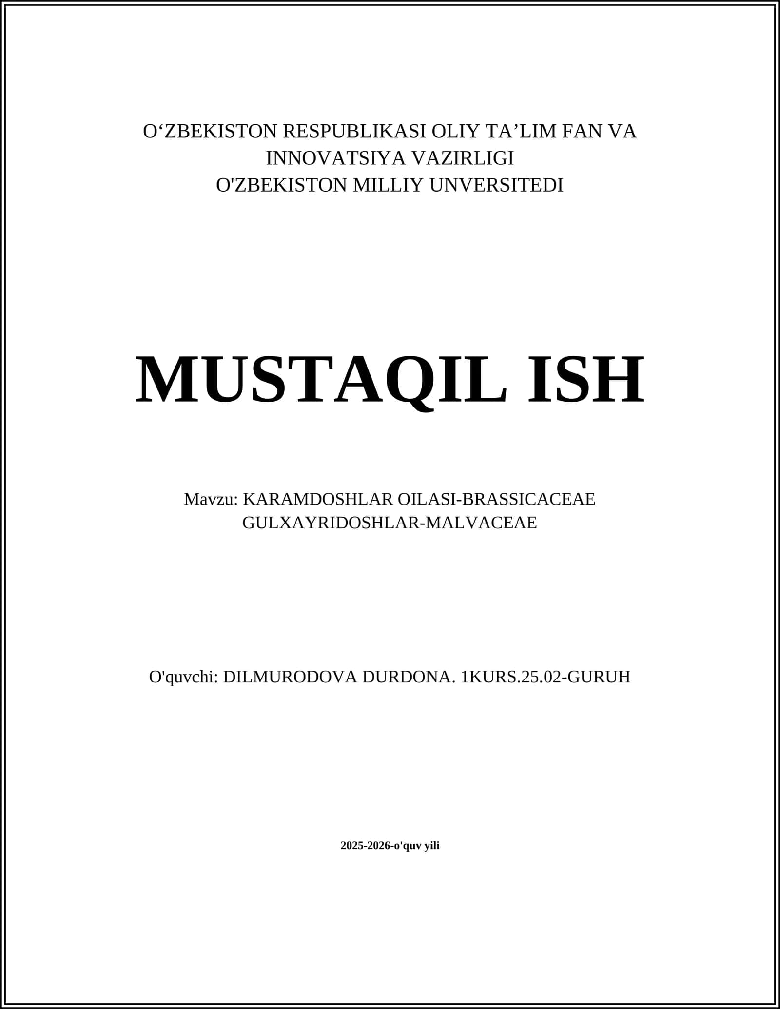 KARAMDOSHLAR OILASI-BRASSICACEAE