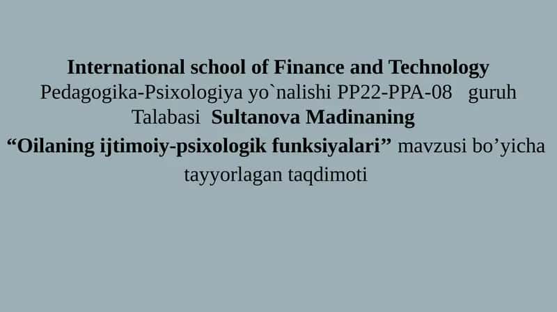 oilaning ijtimoiy-psixologik funksiyalari