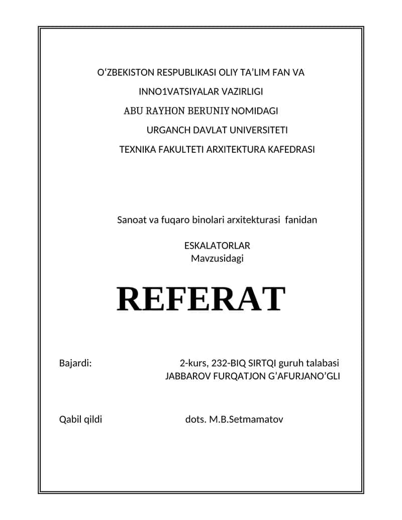 ESKALATORLAR Mavzusidagi REFERAT