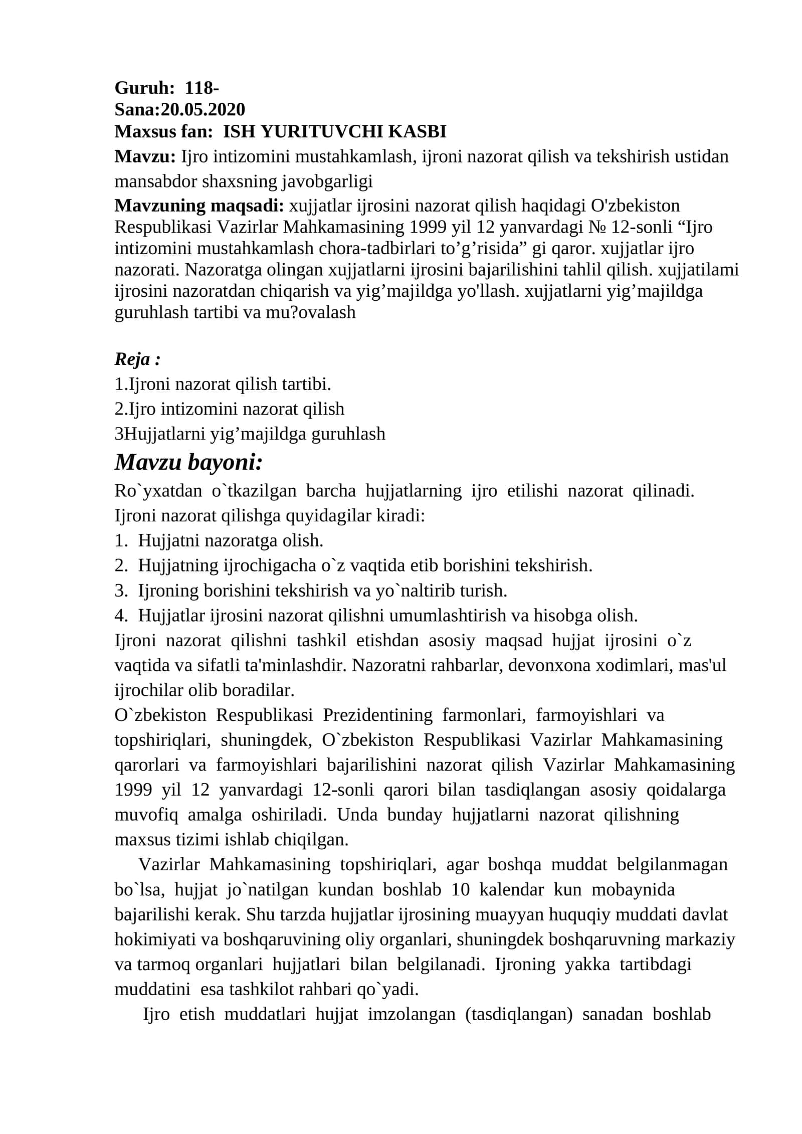 Ijro intizomini mustahkamlash