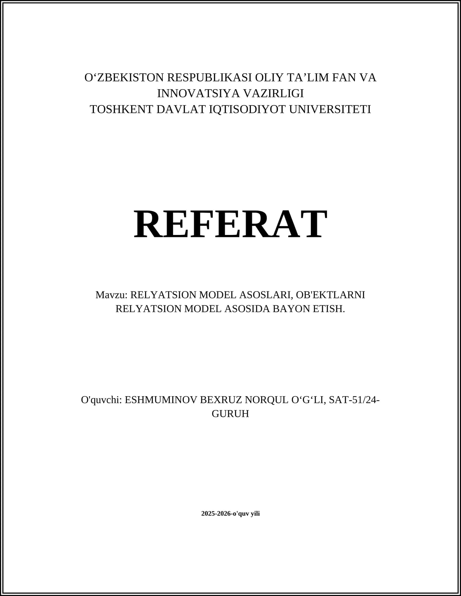 Relyatsion Model Asoslari