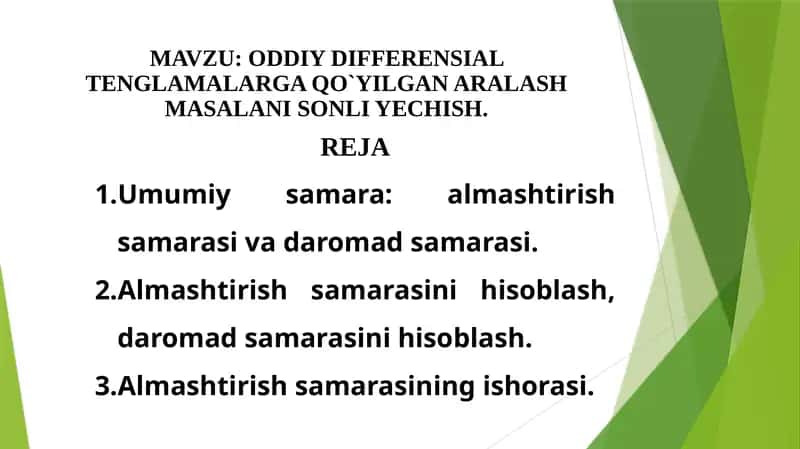 ODDIY DIFFERENSIAL TENGLAMALARGA QO`YILGAN ARALASH MASALANI SONLI YECHISH
